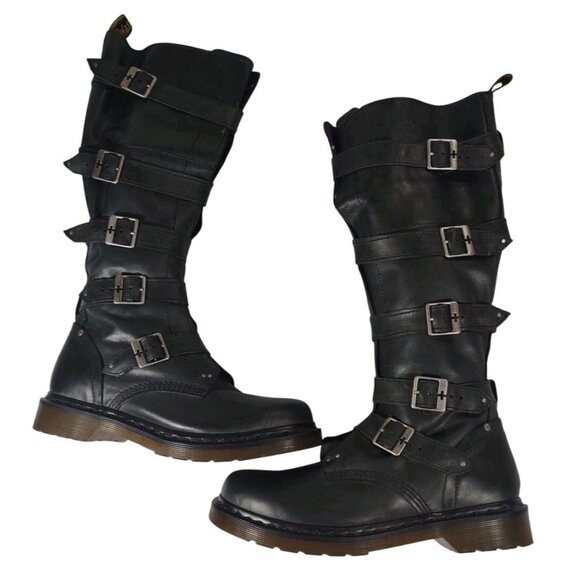 Dr Doc Martens Phina Black Leather Combat Moto Boots Size 10 Walking Dead Goth - Picture 1 of 8
